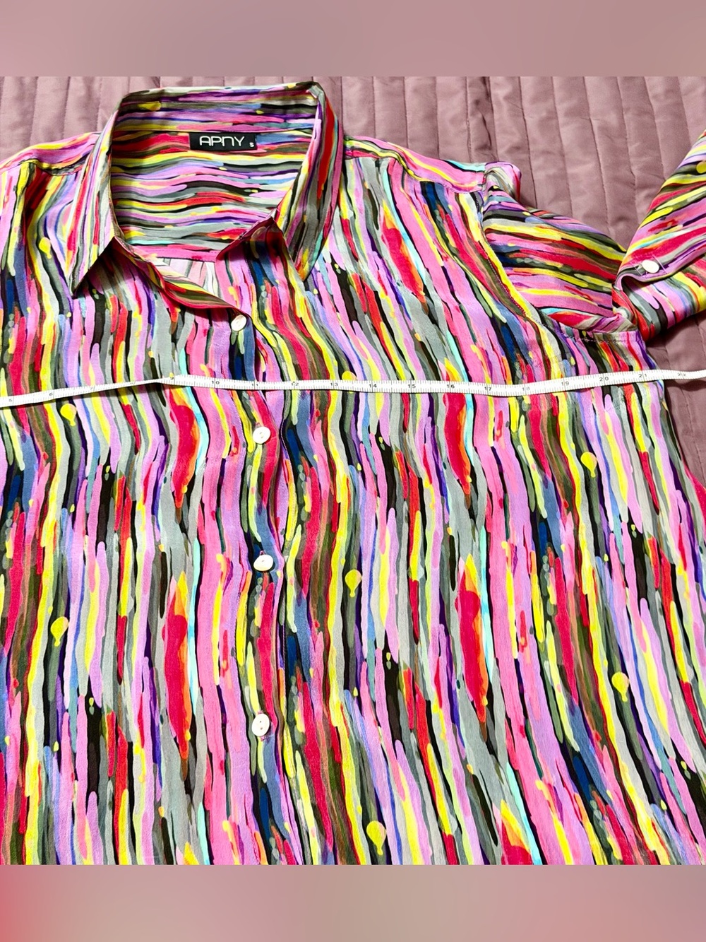 Vibrant Multicolor Brushstroke Button-Front Blouse - Picture 6 of 8